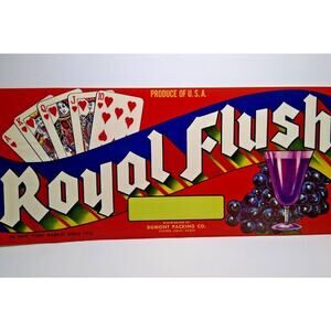 Royal Flush Crate Label Heart Playing Cards Original 1960s Vintage Fruit Grapes